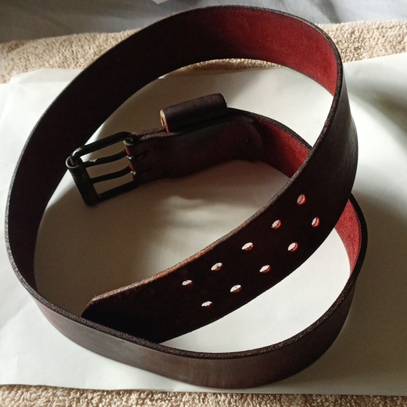 Vintage thick leather belt w Double Prong Buckle. Premium full leather 1.75" - Picture 2 of 10